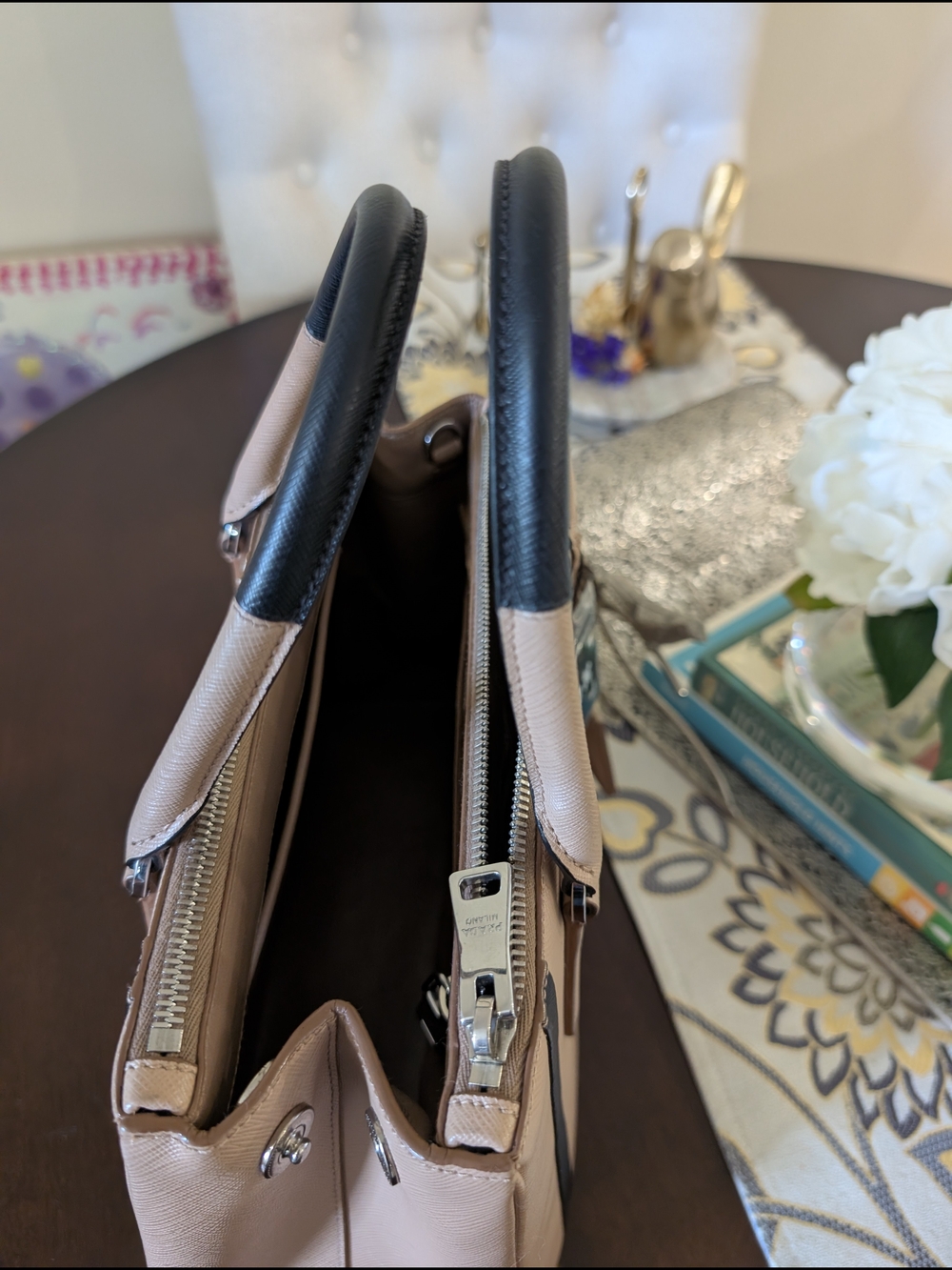 PRADA tricolor stripe Saffiano Top Handle Satchel - Picture 5 of 17
